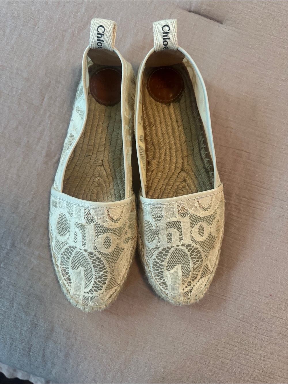 Chloé Woody Lace Espadrille Flats Ivory Size 38